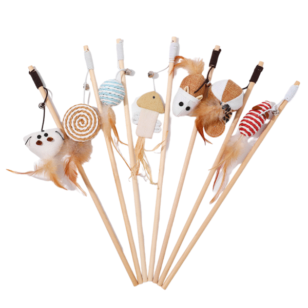 PETLEAD Modern Fashion Wooden Handle Animal-Shaped Interactive Cat Exercise Toy with Cartoon Style for Pets
