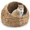Natural Seagrass Cat Cave Bed Small Animals & Dogs Rattan Pet Hammocks with Striped Pattern Accessory