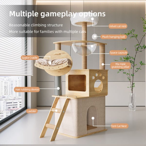 Natural Wood Multi-functional Durable Cat Climbing Frame Luxury Eco-friendly Detachable Classic Pet Toy Cat Tree House